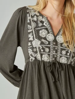 Lucky Brand embroidered tiered tunic top raven*WOMEN Blouses