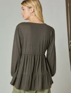 Lucky Brand embroidered tiered tunic top raven*WOMEN Blouses