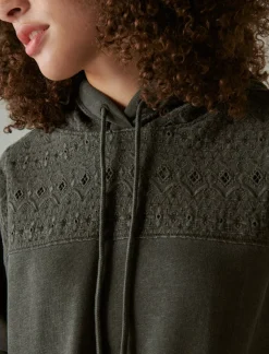 Lucky Brand embroidered yoke hoodie raven*WOMEN Activewear
