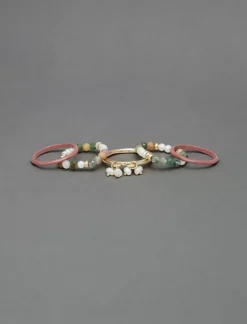 Lucky Brand enamel pearl ring stack gold*WOMEN Jewelry