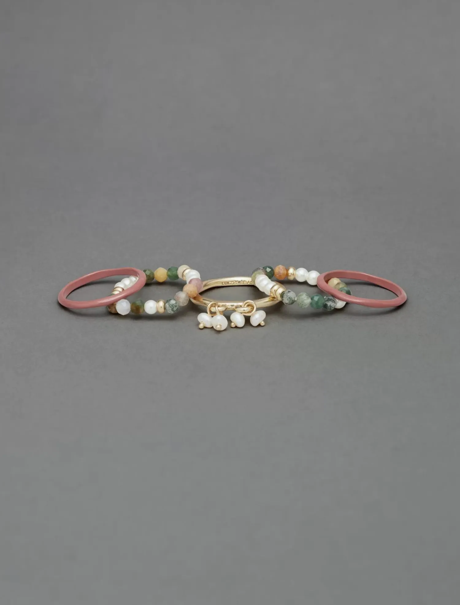 Lucky Brand enamel pearl ring stack gold*WOMEN Jewelry