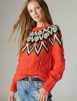 Lucky Brand fair isle sweater fiery red combo*WOMEN Sweaters & Sweatshirts