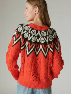 Lucky Brand fair isle sweater fiery red combo*WOMEN Sweaters & Sweatshirts