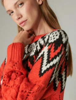 Lucky Brand fair isle sweater fiery red combo*WOMEN Sweaters & Sweatshirts