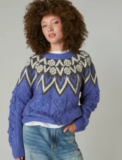 Lucky Brand fair isle sweater bleach denim combo*WOMEN Sweaters & Sweatshirts