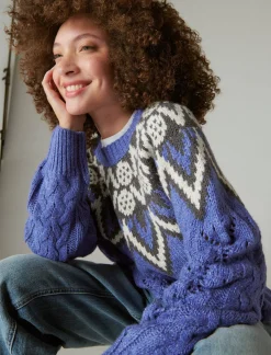 Lucky Brand fair isle sweater bleach denim combo*WOMEN Sweaters & Sweatshirts
