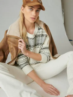 Lucky Brand fairisle crew sweater whisper white multi*WOMEN Sweaters & Sweatshirts