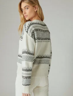 Lucky Brand fairisle crew sweater whisper white multi*WOMEN Sweaters & Sweatshirts