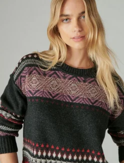 Lucky Brand fairisle crew sweater black combo*WOMEN Sweaters & Sweatshirts
