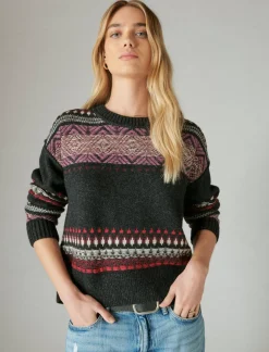 Lucky Brand fairisle crew sweater black combo*WOMEN Sweaters & Sweatshirts