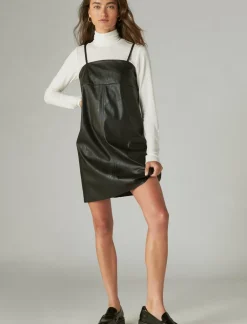 Lucky Brand faux leather babydoll slip dress black*WOMEN Dresses