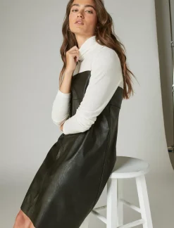 Lucky Brand faux leather babydoll slip dress black*WOMEN Dresses