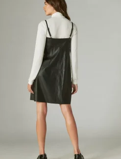 Lucky Brand faux leather babydoll slip dress black*WOMEN Dresses