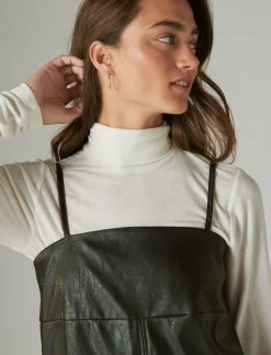 Lucky Brand faux leather babydoll slip dress black*WOMEN Dresses