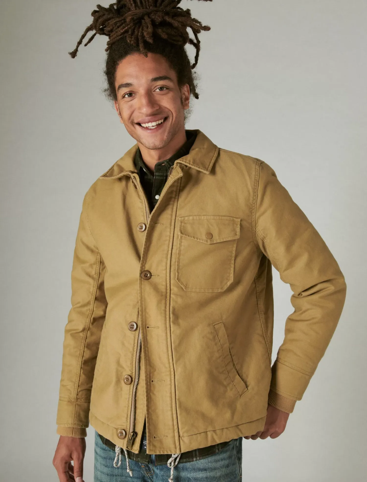 Lucky Brand faux shearling lined barn jacket khaki*MEN Jackets & Outerwear