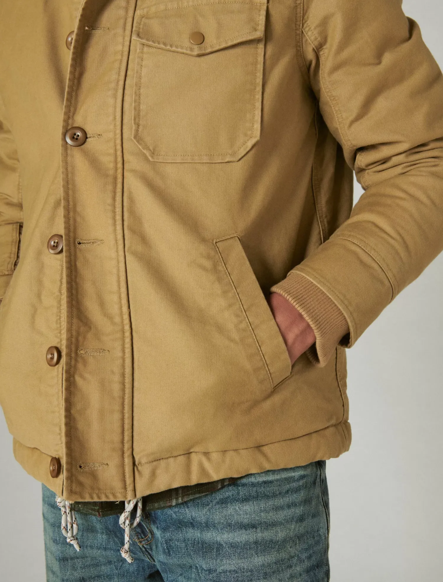 Lucky Brand faux shearling lined barn jacket khaki*MEN Jackets & Outerwear
