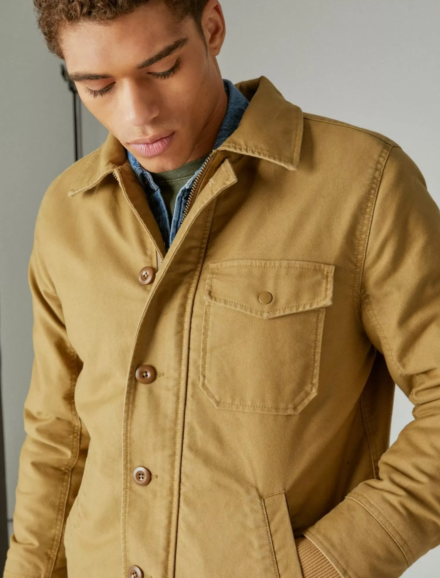 Lucky Brand faux shearling lined barn jacket khaki*MEN Jackets & Outerwear