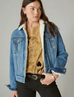 Lucky Brand faux shearling lined denim trucker jacket polar*WOMEN Jackets & Outerwear