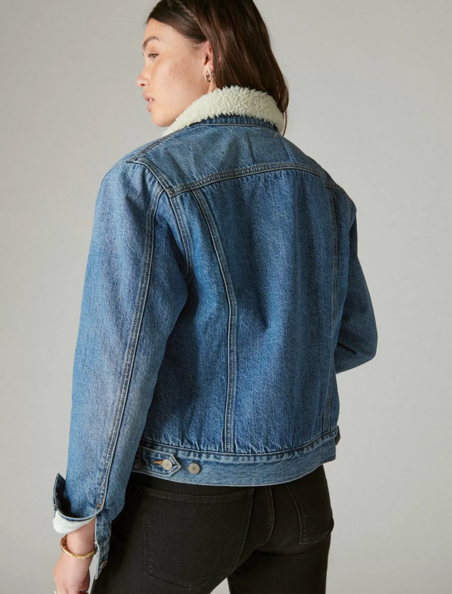 Lucky Brand faux shearling lined denim trucker jacket polar*WOMEN Jackets & Outerwear