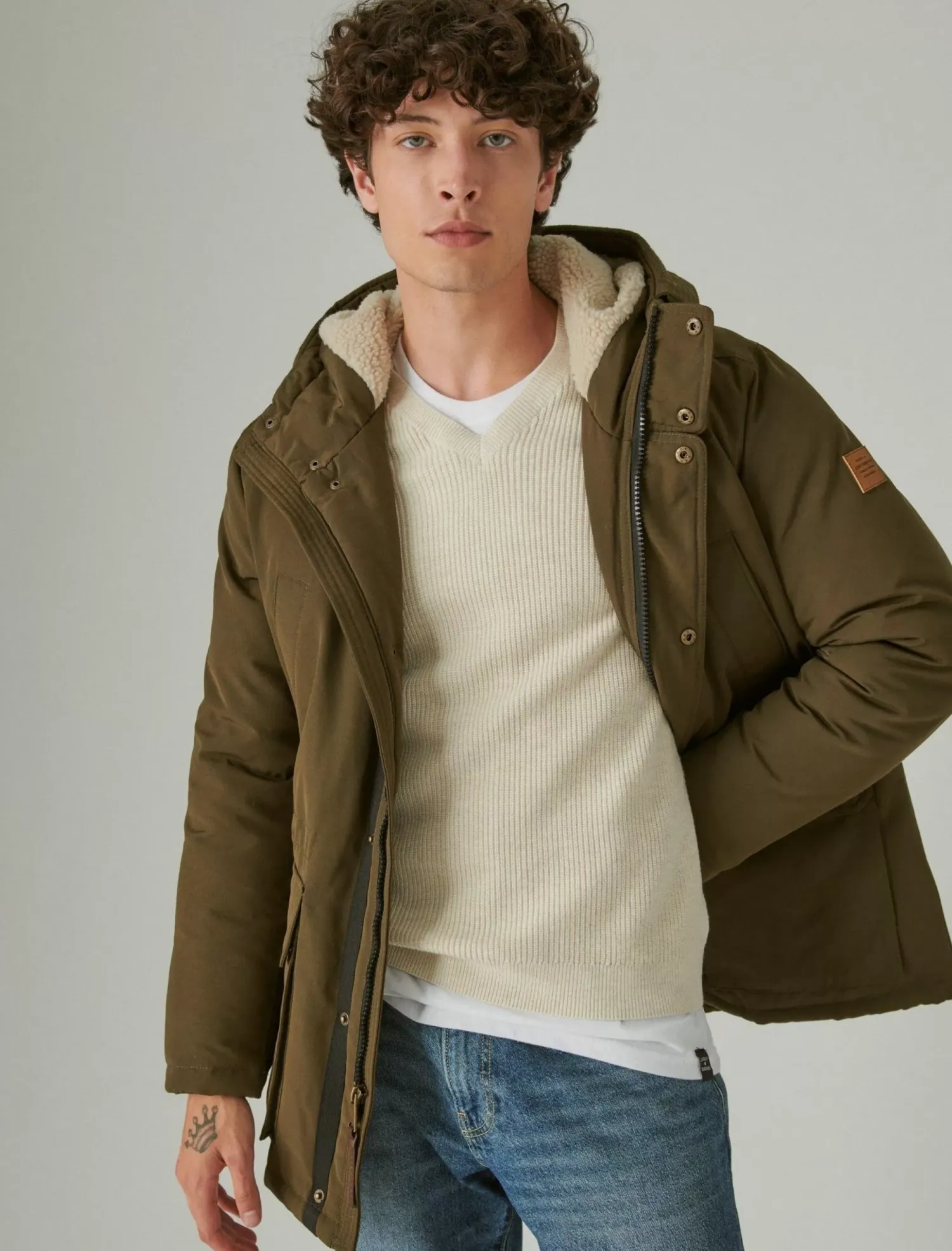 Lucky Brand faux shearling lined hooded parka olive*MEN Jackets & Outerwear
