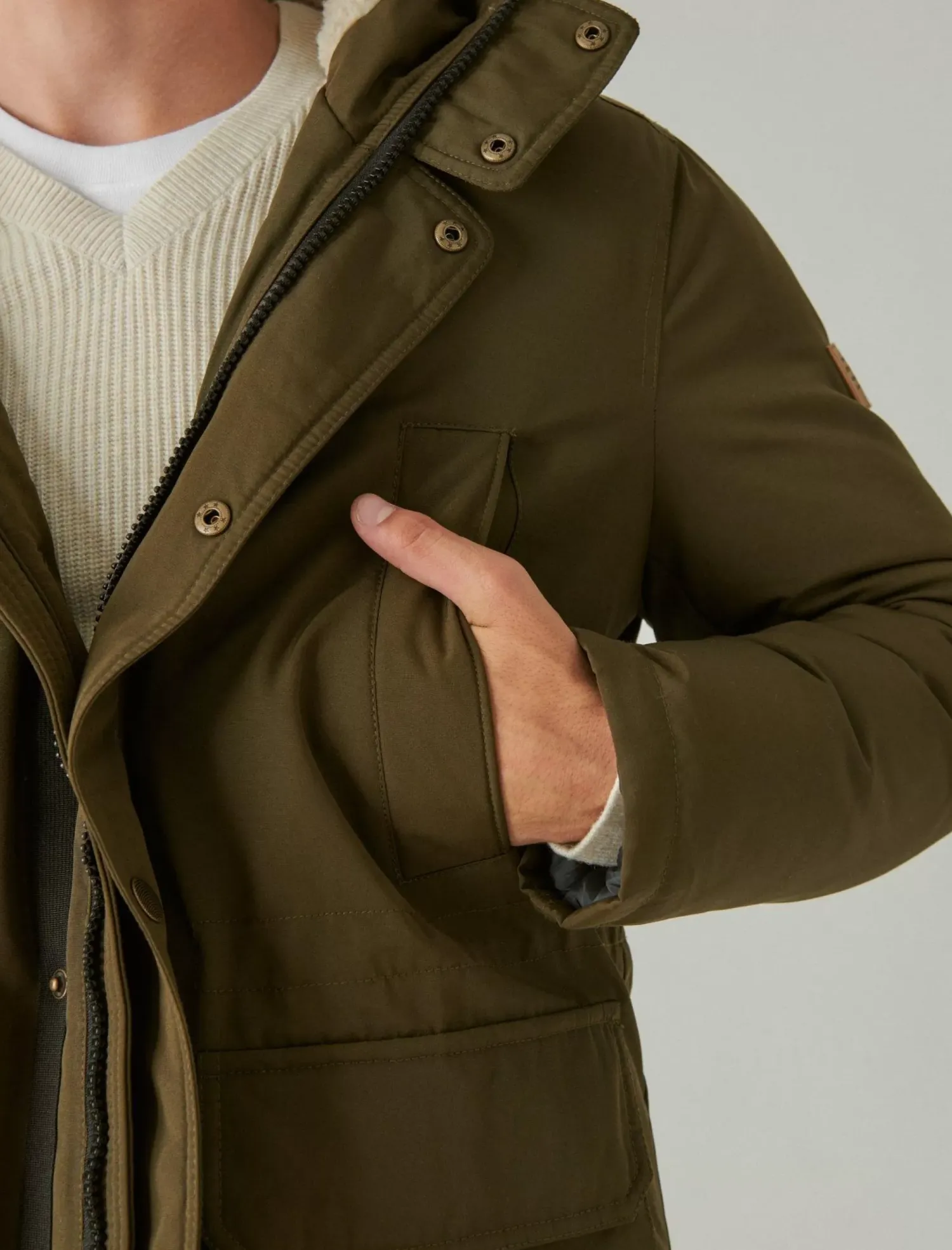 Lucky Brand faux shearling lined hooded parka olive*MEN Jackets & Outerwear