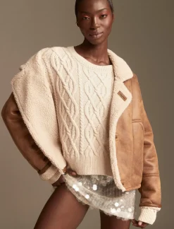 Lucky Brand faux shearling moto jacket cognac*WOMEN Jackets & Outerwear