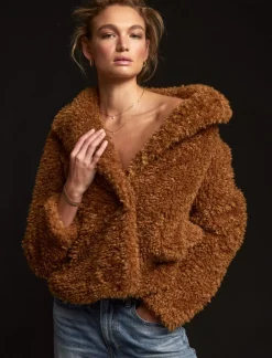 Lucky Brand faux teddy coat toffee*WOMEN Jackets & Outerwear