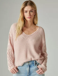 Lucky Brand femme v neck pullover sweater sepia rose*WOMEN Sweaters & Sweatshirts