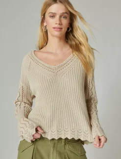 Lucky Brand femme v neck pullover sweater oat milk*WOMEN Sweaters & Sweatshirts