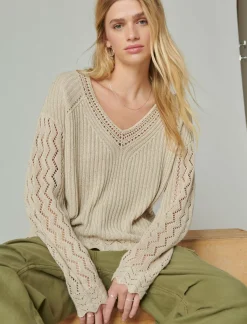 Lucky Brand femme v neck pullover sweater oat milk*WOMEN Sweaters & Sweatshirts