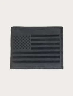 Lucky Brand flag embossed leather bifold wallet black*MEN Bags & Wallets