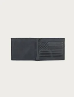 Lucky Brand flag embossed leather bifold wallet black*MEN Bags & Wallets