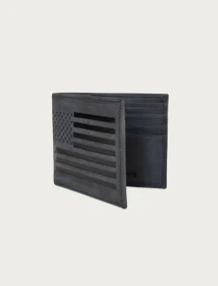 Lucky Brand flag embossed leather bifold wallet black*MEN Bags & Wallets