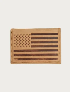 Lucky Brand flag embossed leather trifold wallet medium brown*MEN Bags & Wallets