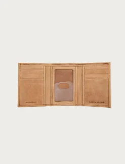 Lucky Brand flag embossed leather trifold wallet medium brown*MEN Bags & Wallets