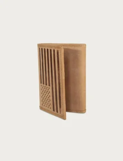 Lucky Brand flag embossed leather trifold wallet medium brown*MEN Bags & Wallets