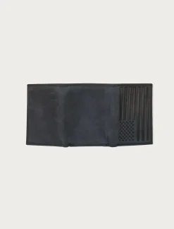 Lucky Brand flag embossed leather trifold wallet black*MEN Bags & Wallets