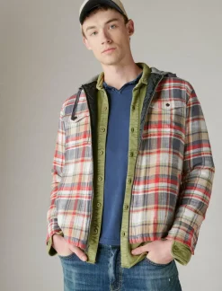 Lucky Brand fleece hood long sleeve over shirt multi plaid*MEN Button-Downs