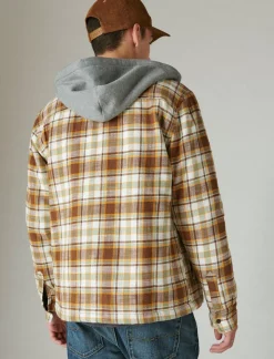 Lucky Brand fleece hood long sleeve over shirt olive/brown*MEN Button-Downs
