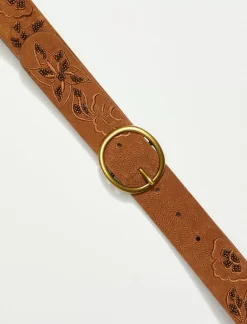 Lucky Brand floral beaded belt medium brown*WOMEN Belts
