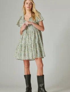 Lucky Brand floral printed tiered mini forest multi*WOMEN Dresses