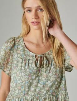 Lucky Brand floral printed tiered mini forest multi*WOMEN Dresses