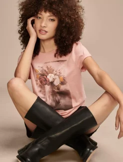 Lucky Brand floral vase classic crew rose tan*WOMEN Graphic Tees