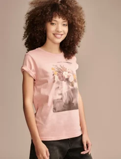 Lucky Brand floral vase classic crew rose tan*WOMEN Graphic Tees