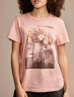 Lucky Brand floral vase classic crew rose tan*WOMEN Graphic Tees