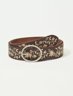 Lucky Brand floral vine embroidered belt dark brown*WOMEN Belts
