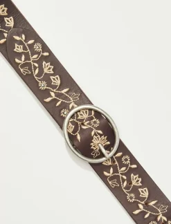 Lucky Brand floral vine embroidered belt dark brown*WOMEN Belts