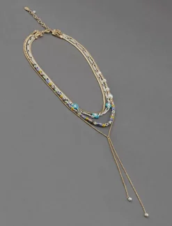 Lucky Brand flower beaded summer layer necklace two tone*WOMEN Jewelry