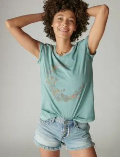 Lucky Brand flower moon classic crew trellis*WOMEN Graphic Tees