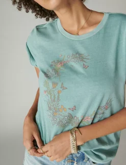 Lucky Brand flower moon classic crew trellis*WOMEN Graphic Tees